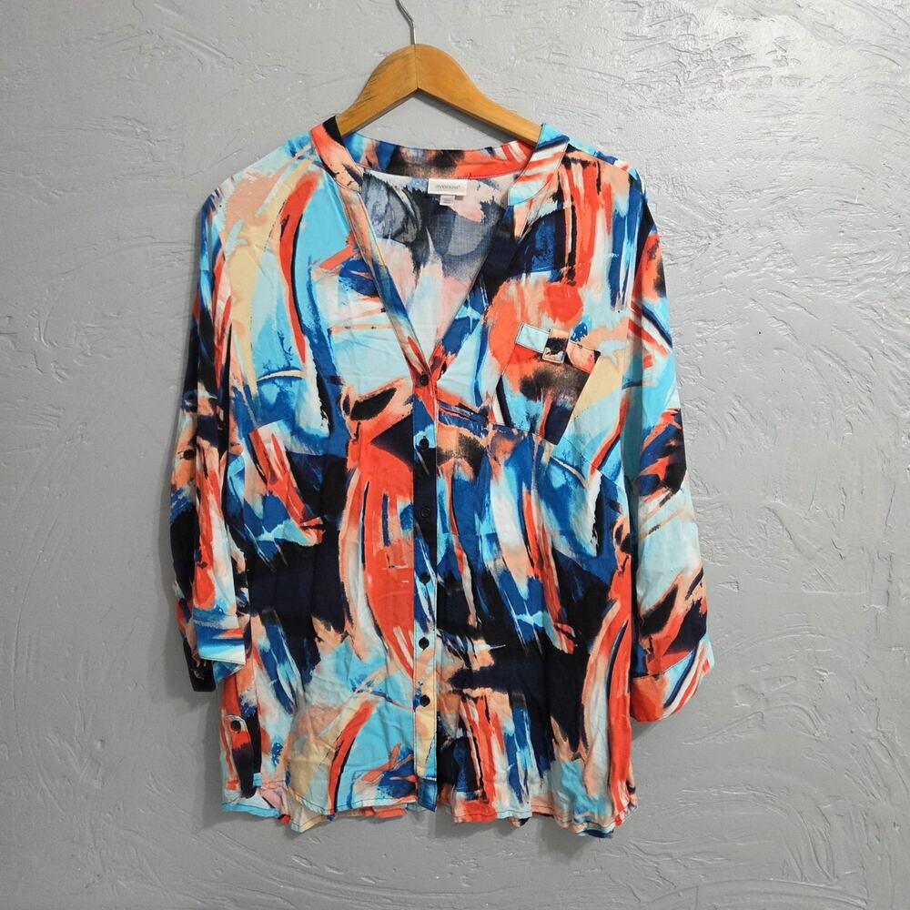 Avenue womans colorful button down blouse with 3/4 sleeves plus size 18/20